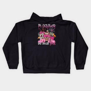 Sugar Skulls In October We Wear Pink Breast Cancer Awareness Kids Hoodie